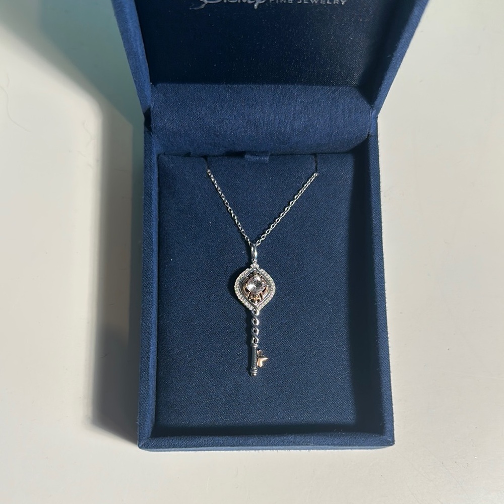 Disney Enchanted Fine Jewelry Silver Aurora Key Pendant Necklace